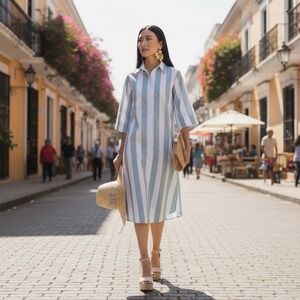 LAKE x Atlantic Pacific Marnie Caftan Green Striped Shirt Dress Cover Up XS
